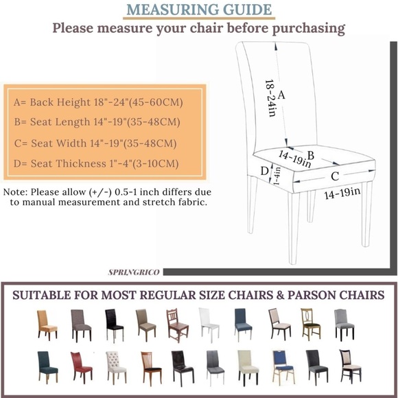 SPRINGRICO Chair Covers for Dining Room Set of 4, Stretch Washable Spandex - Picture 3 of 4